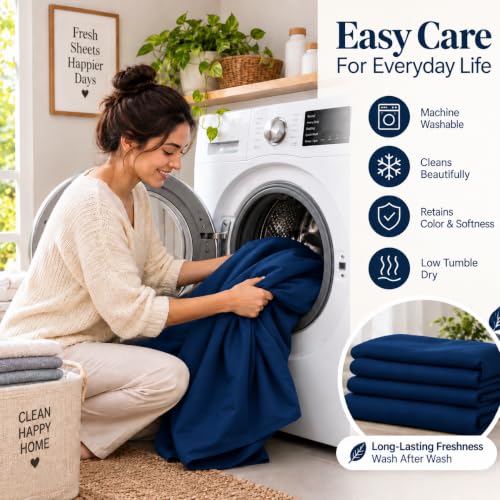 Image of Microfiber Single Size Bedsheet with 2 Pillow Covers | Ultra Soft & Breathable Flat Sheet | Wrinkle-Resistant, Premium Comfort for Everyday Use |Size (60 inch x 90 inch) Navy Blue