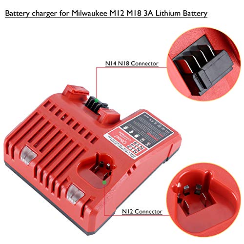 M12 & M18 Multi Voltage Lithium Ion Battery Charger for Milwaukee 48-59-1812 18V&12V Fuel Gauge XC Battery - Thumbnail 2