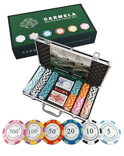 Bullets Playing Cards - Pokerkoffer deluxe Pokerset mit 300 Clay Pokerchips Carmela, Poker-Anleitung, Dealer Button und Bullets Plastik Pokerkarten