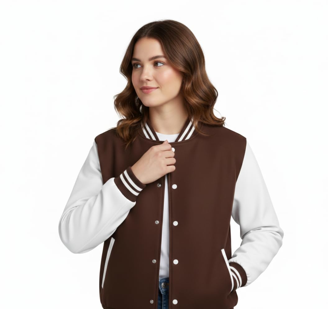 Solid & Long Sleeves Baseball Varsity Jacket For Adult/Womens & Girls
