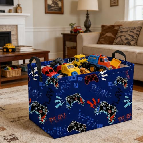 Image of Rectangular Game Basket for Boys,Game Storage Bin,Boy Storage Basket,Collapsible Storage Bin,Gift Organizer, Shelf Baskets,Boy Room Decor(Blue Game)