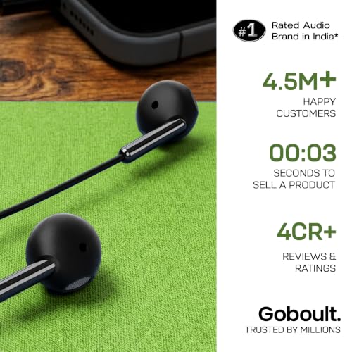 Image of GOBOULT WiredX 200 Earphones with 3.5 mm Jackt, 9mm Bass Drivers, Inline Controls, Earphones Wired Headphones with mic