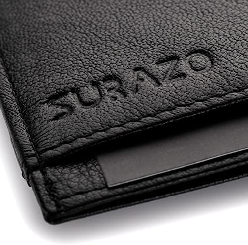 SURAZO Mini Portafoglio In Vera Pelle 10,5x7,5x2 Cm, Con Protezione RFID, 4 Scomparti Carte E Portamonete, Uomo/donna, Elegante.