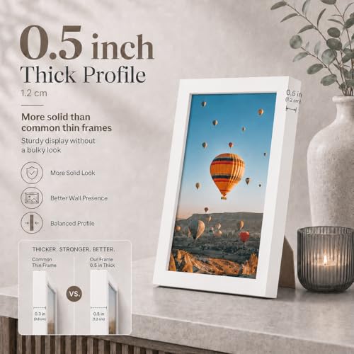 Image of JCJMY 5.5x8.5 Picture Frame White for Wall Hanging or Tabletop, Wall Mounting Horizontally or Vertically, 5.5 x 8.5 Wall Gallery Poster Photo Frame with Shatter Resistant Plexiglass, White