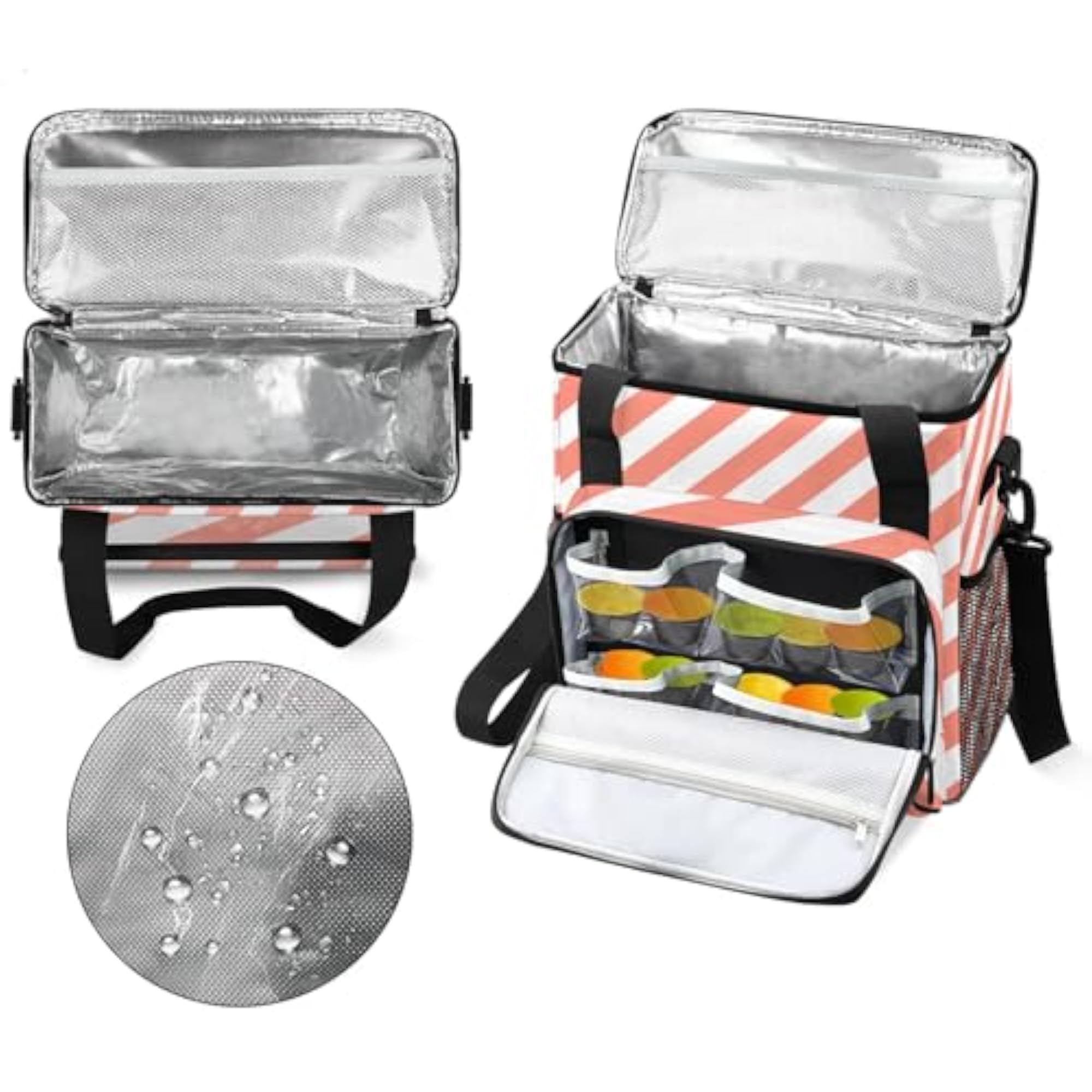 Striped Light Pink Travel Coffee Maker Carrying Bag, Large Organizer