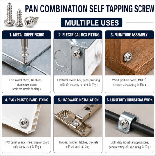 Image of By inchVP INDUSTRIES inch (Pcs-25) No.2x9.5 mm Pan Head Combination Phillips-Slotted Self-Tapping Screw - Stainless Steel, High-Tensile for Wood, Metal, Furniture & DIY Applications
