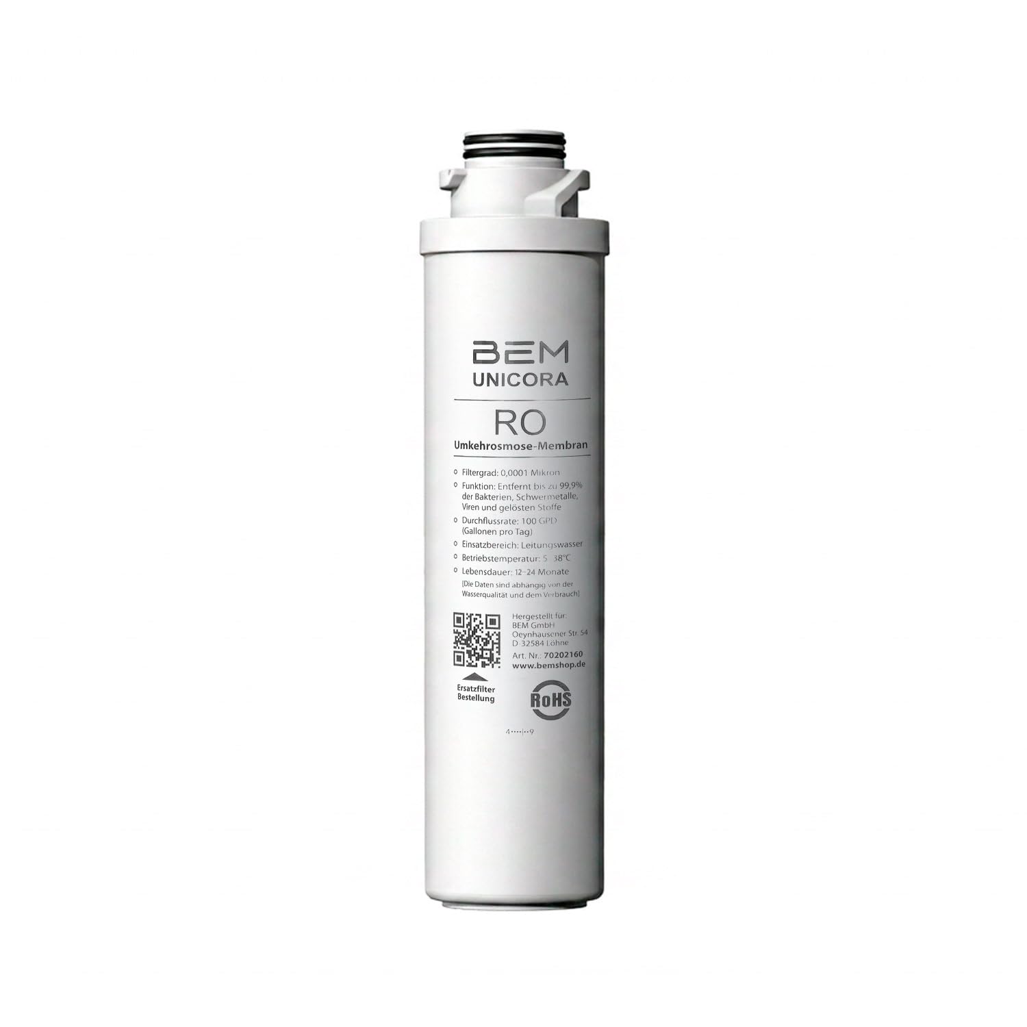 BEM Ersatzfilter RO für Unicora Umkehrosmose Wasserfilter, Filterkartusche | RO Filterkartusche für Trinkwasser Wasseraufbereiter mit UV, Aktivkohle Filter, Polypropylen-/ Baumwollstab mit Aktivkohle
