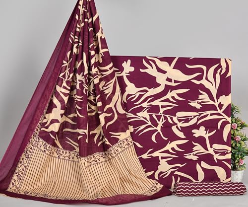 Image of NISHIRE Women's Cotton Printed Unstitched Salwar Suit Dress Material With Dupatta