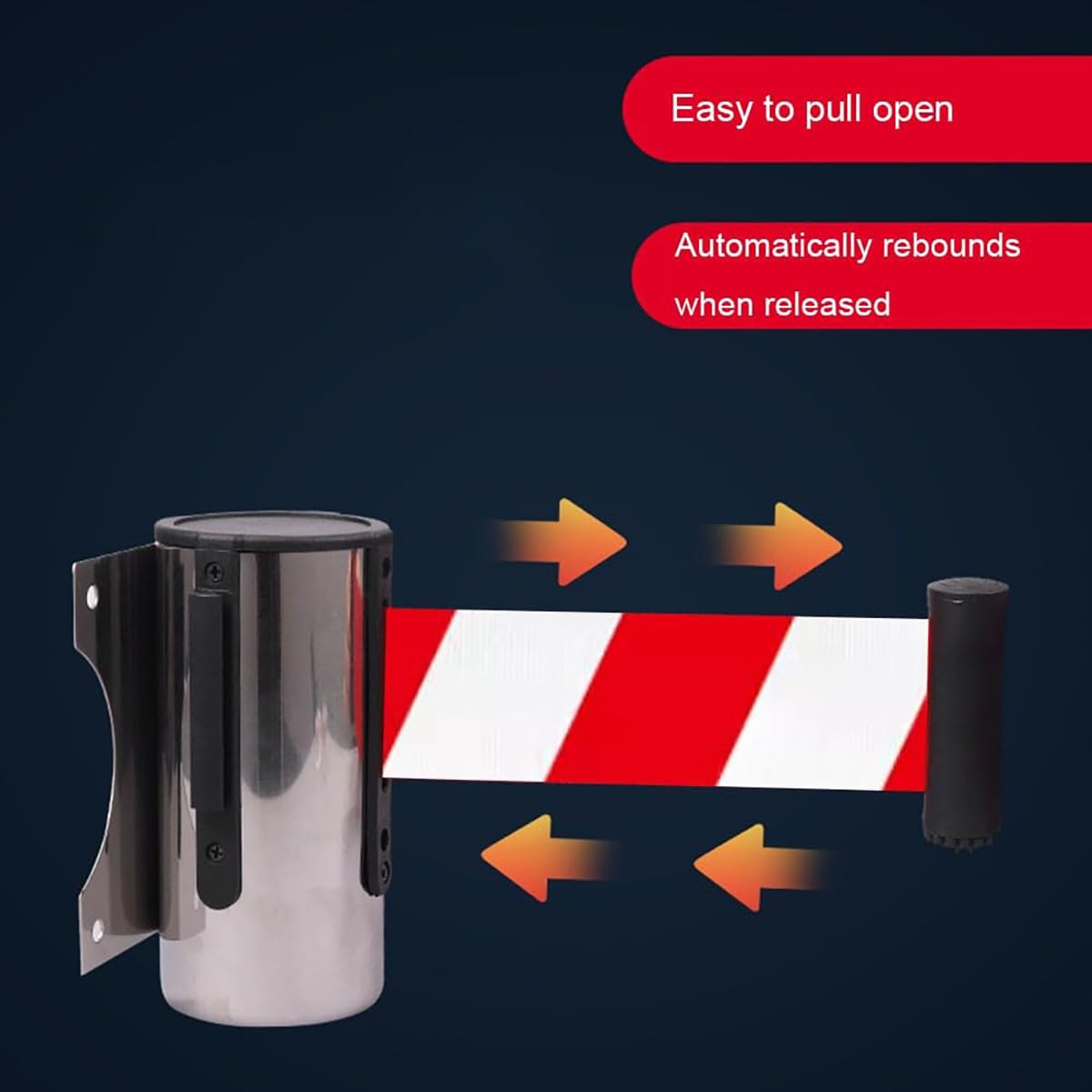 Barriera Sicurezza Magnetica Retrattile Code, barriera Sicurezza Rossa e Bianca Montaggio a Parete, Rimbalzo Automatico Negozi Alimentari, Stadio, Scuola, Nero, 6,5 Piedi, Parco Giochi, Hotel