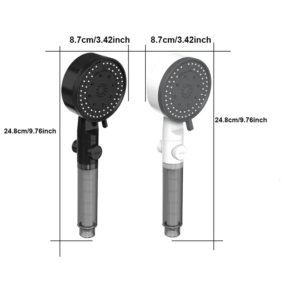 Alcachofa de ducha de mano de alta presión con filtro de ahorro de agua, diseño resistente a caídas, elegante en blanco y negro, boquilla de ducha perfecta para máxima comodidad y relajación