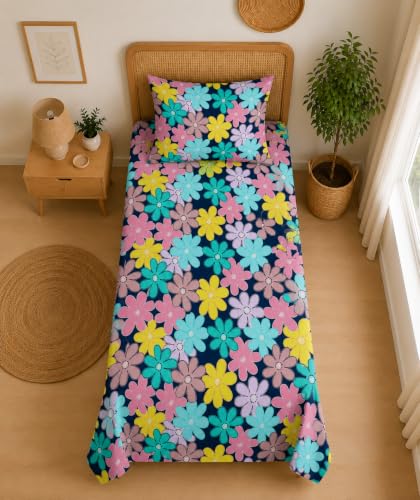Image of DECORUM Glace Cotton Single Bedsheet with 1 Pillow Cover | Soft, Durable, Lightweight & Skin-Friendly Fabric| Suitable for Single /Diwan Bed Size