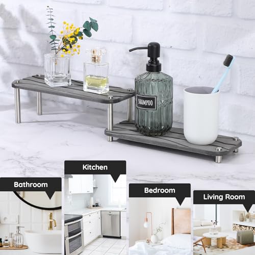 Image of Segbeauty 2 Tier Fast Drying Diatomaceous Earth Tray, 11x4.3in Water Absorbing Stone Drying Vanity Tray for Countertop, Bathroom Counter Rack Kitchen Sink Organizer Dish Soap Sponge Holder Dark Gray