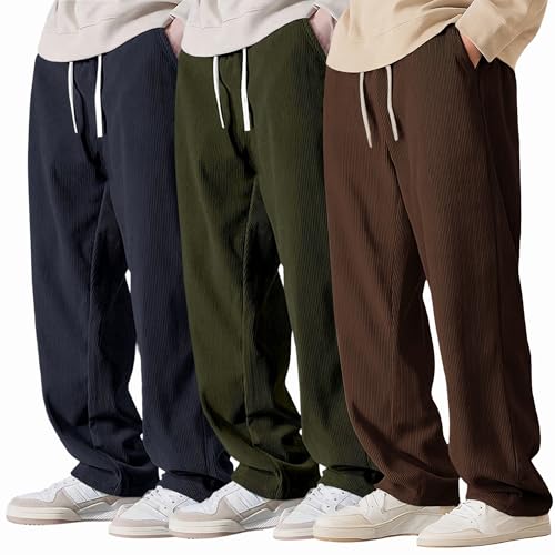 Image of Preneum Men Mid Rise Poly Cotton Loose Fit Trouser || Korean Style Travel & Lounge Wear with Pockets (Available in Plus Size) (Combo Pack of 3)