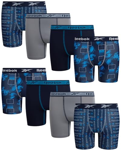 Reebok Boys Boxer Briefs - 8 Pack Performance Stretch Soft Comfort Boys Underwear - Breathable Active Boxers for Boy (6-18)