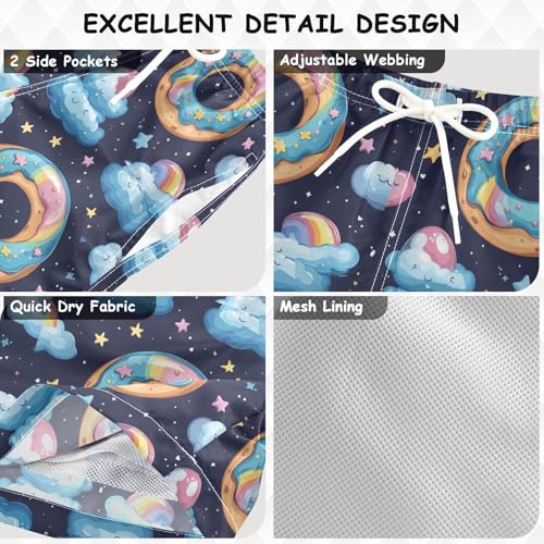 Pigsaly Boys' Swim Board Shorts Space Blue Donut Stars Boy's Swim Trunks Kids Swimwear 3T3