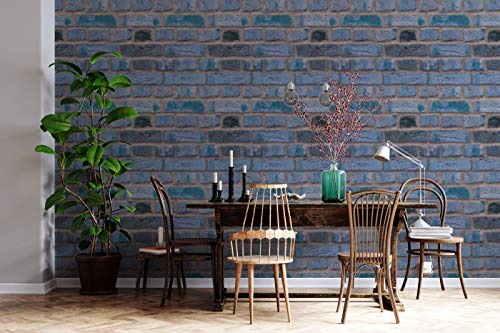 Image of DWELLSINDIA Blueish Bricks Self Adhesive Peel and Stick PVC Wallpaper Waterproof, Scratch Resistant, Laminated (41x244 cm, Natural, Blue, Matt)