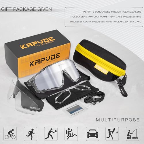 Image of KAPVOE Polarized Cycling Glasses for Men Women Mountain Bike Sunglasses MTB Glasses TR90 Sport Sunglasses UV400 Protection Biking Bicycle Riding Running Triathlon Baseball Golf Cycle Goggles Silver