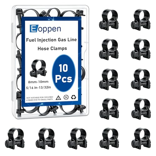 Image of 8-10mm Fuel Injection Hose Clamps, 5 /16 Inch-13 /32 Inch Black Fuel Injection Gas Line Hose Clamps for Diesel Petrol Pipe