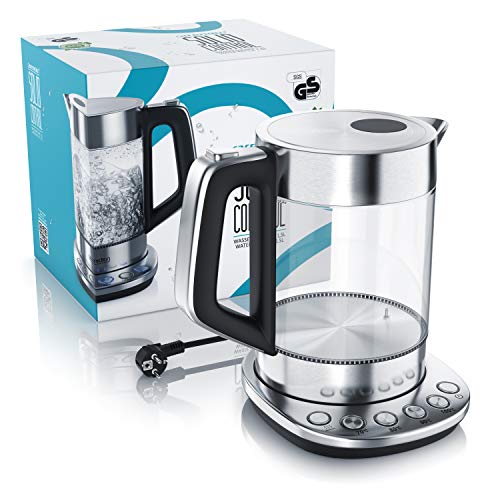 Arendo - Glas Wasserkocher mit Temperatureinstellung - Warmhaltefunktion 30min - 1,5 Liter Füllmenge - Borosilikatglas - Basisstation aus Edelstahl - Modernes Design – Bild 6