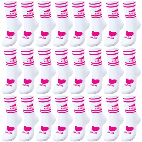 Cutecrop 12/24/48 Pairs Cheerleader Gifts Cheerleader Socks Cheer Ankle Sock for Women Girls Team Cheer Accessories(Pink 24 Pairs)