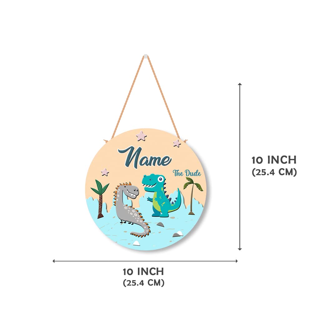 ASHVAH Dinosaur Theme Personalised Kids Name Plate Wall/Door Sign Kids Room Décor- Size :- 10 inch, Name - Kiyansh 2