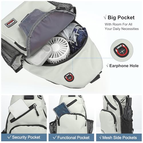 Convertible Sling Bag Crossbody Backpack - 8.5"x15" (LXH) Good for Women Men Hiking Travel Cycling - Multifunctional Shoulder Bag Casual Packs with Headphone Jack - White4