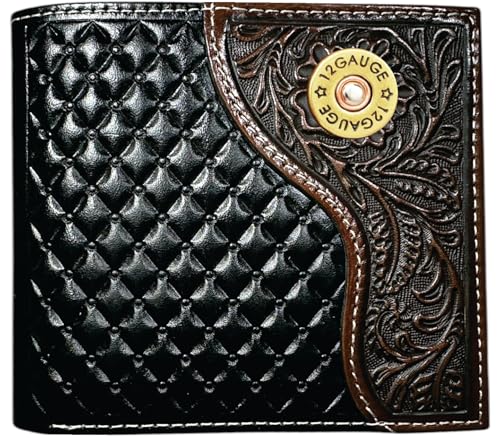 Custom 12 Gauge Shotgun Nocona Black Cherry Tooled Bi-fold Wallet
