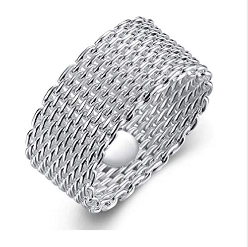 Wenbin 925 Sterling Silver Gold-Plated Fashion Wide Korean Woven mesh Ring Fashion Ladies Stainless Steel Ring Wedding Ring Size6-10