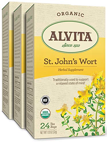Alvita Organic St. Johns Wort Herbal Tea - Made with Premium Quality Organic St. Johns Wort Flowers, And Unique Earthy Flavor and Aroma, 72 Tea Bags (3 Pack)