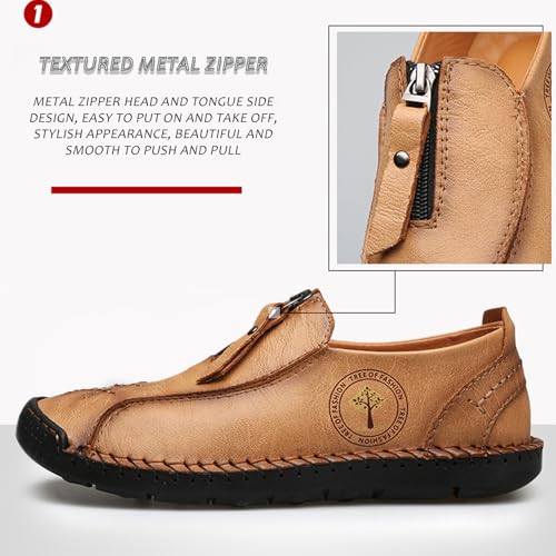 Men's Leather Hand-Stitched Driving Boat Penny Shoes Comfortable Round Toe Flat Non-Slip Slip-On Walking Shoes Classic Moccasins3
