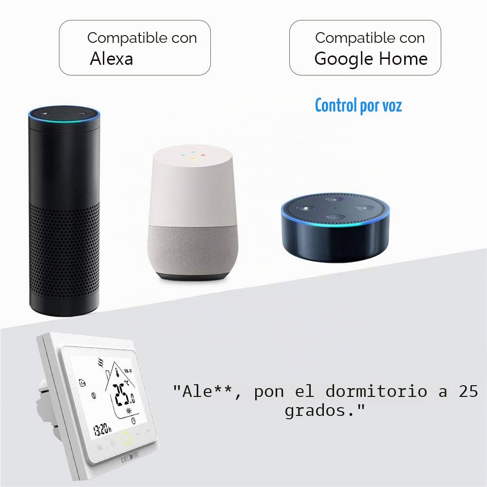 Decdeal Termostato WiFi para Caldera de Gas,Termostato programable Intellight, Compatible con App/Control por Voz, Compatible con Alexa/Google Home, 5A, GC-Blanco