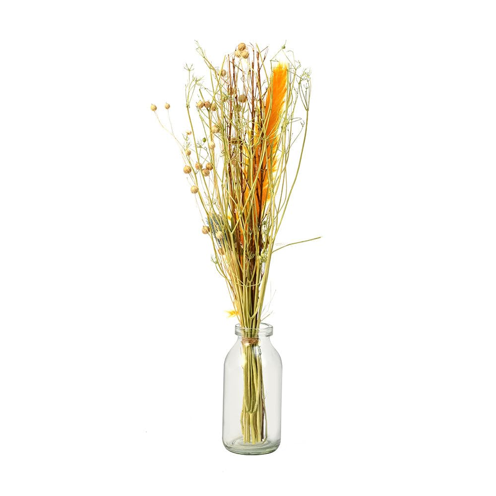 @home Arias Decorative Glass Vase with Dry Flowers for Home Decor Living Room, Bedroom in Transparent and Yellow Colours by Nilkamal 3