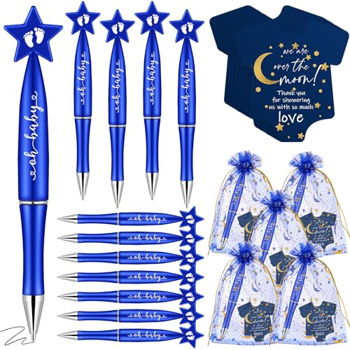 Harloon Set di 50 bomboniere per baby shower per gli ospiti 50 penne a forma di stella per baby shower penna per bambino 50 baby shower luna e stella carta 50 sacchetti di organza luna baby shower