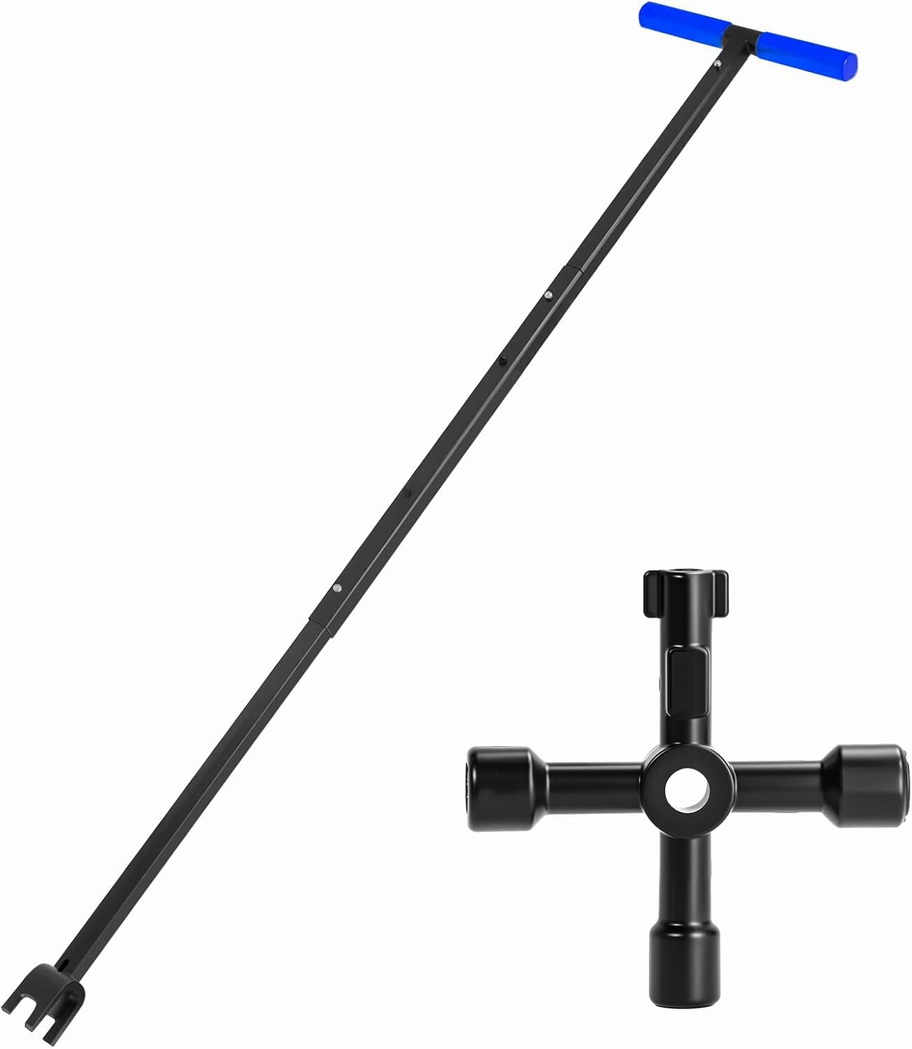 TIBOO DAY 37.2 Inch Water Meter Key Adjustable Water Shut Off Tool Water Meter Key Shut Off Tool 17-37.2" Length with 4 Way Multi-Functional Cross Key for Meter Valve (Blue 37.2")