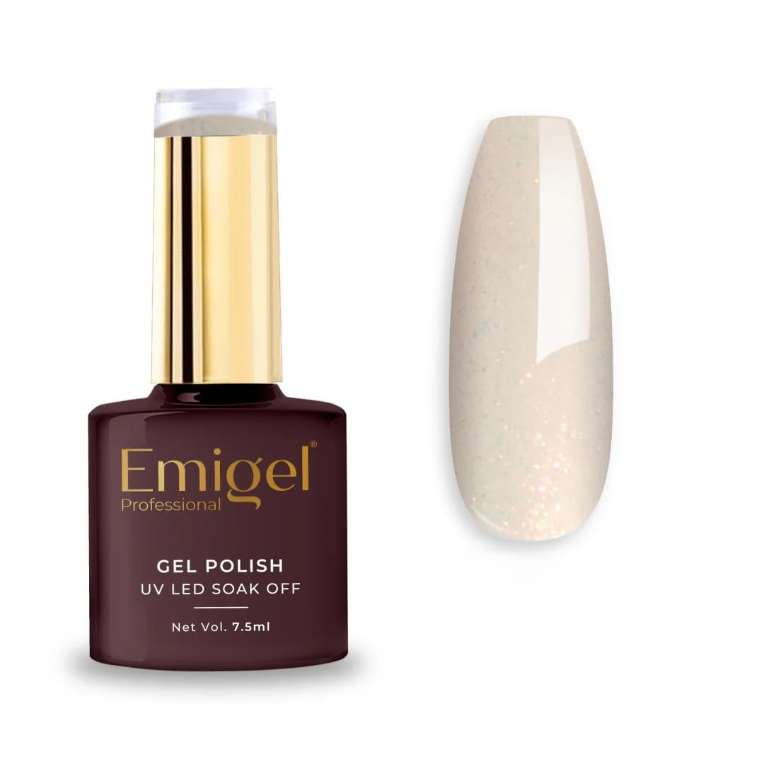 Emigel Professional Milkshake Glitter Gel Polish - 005 - Pearl White | Cured With UV LED Lamp | Super Glossy Finish | Quick Drying Nail Polish (7.5ml)-image-34