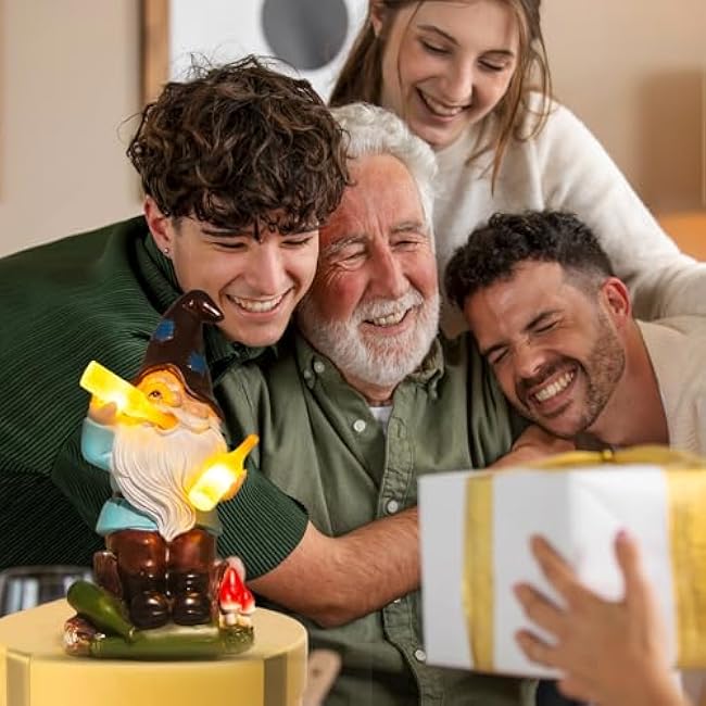 DKJOCKY Gifts for Men,Funny Garden Gnomes Outdoor Decorations for Yard, Solar Drunk Gnomes Drinking Beer, Unique Birthday Gifts for Women, Presents for Mom