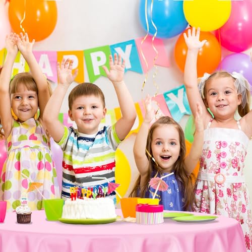 Image of Kopokita 2 Pack Pink Round Disposable Plastic Tablecloths 84 inch | Party Table Covers for Birthday, Baby Shower, Wedding, Valentines, Mothers Day, Easter Decorations