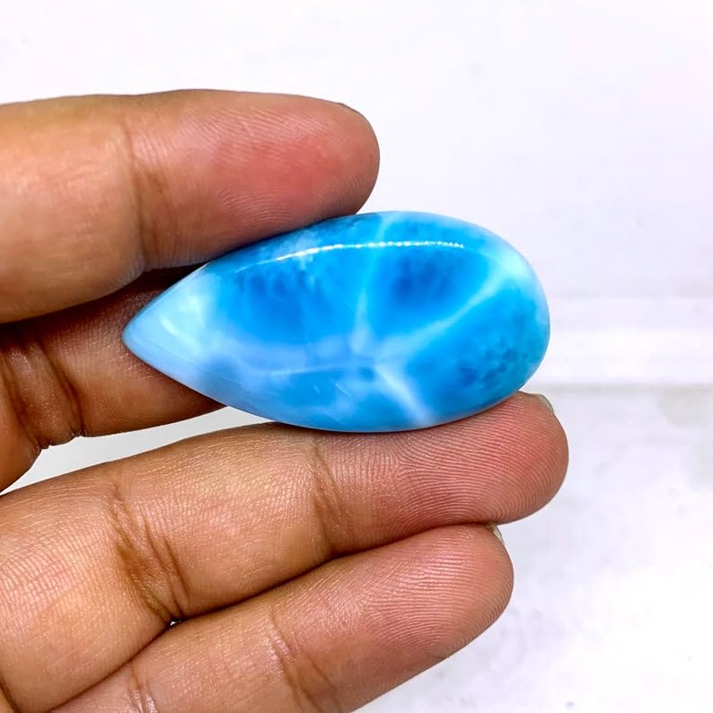 Pierre de larimar véritable forme poire 41mm cabochon de qualité pour pendentif d'exception - 4