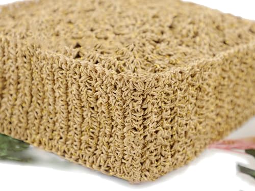 Image of Women Straw Tote Bags Beach Summer Floral Woven Shoulder Purse Travel Beach Handbag Handmade Purse