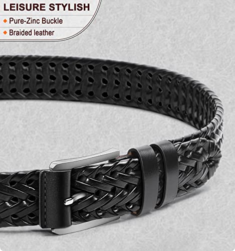 KEMISANT Mens belt 2 Pack, Woven Braided Leather Belt for Gift Men Causal Golf Pants Polo Shirts Matching2
