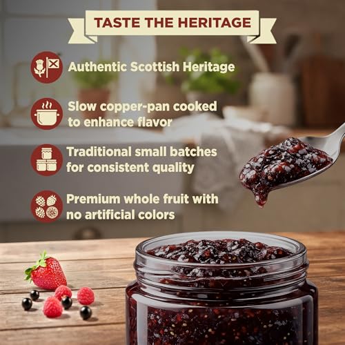 Image of Mackays Scottish Three Berry Preserve 340g | Strawberry, Raspberry & Blackcurrant | Made with Whole Fruit | Traditional Copper Pan Cooked | Vegan | Imported from Scotland