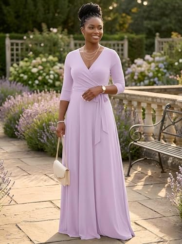 Image of PinkPatty Women's Plus Size Maxi Dresses Casual Flowy 3 /4 Sleeves Dress Printed Vacation Dress for Daily Wear with Belt