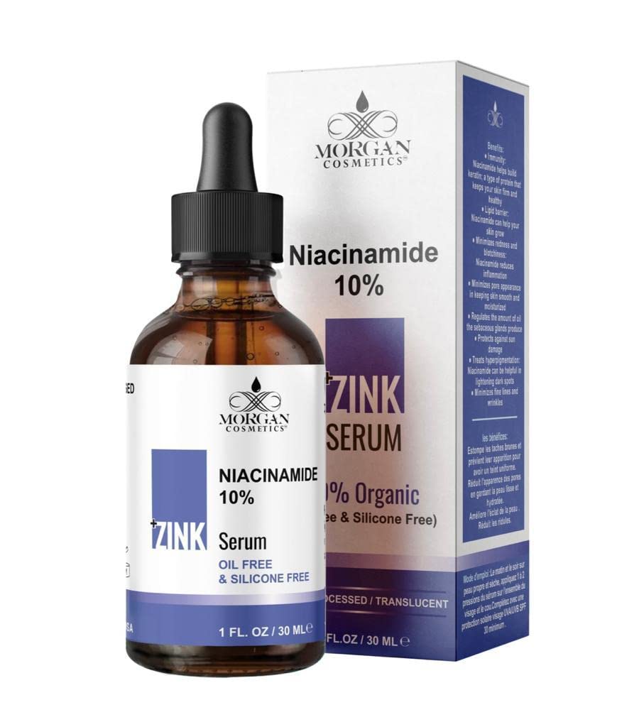 MORGAN COSMETICSNiacinamide Serum - 10% Niamcinamide plus Zinc 1% (Powerful Combination) for Enlarged Pores, Texture, Tone, Brightening, and Hydrating Optimal Skincare Results (1 Oz)