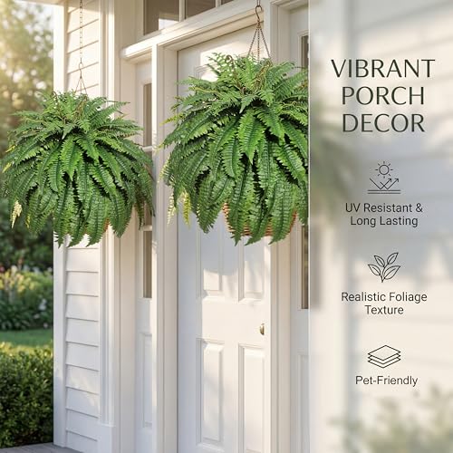 Cotlux 2 PCS Faux Ferns for Outdoor Planters Large 98 Branches 48" Artificial Ferns for Outdoors Silk Plants UV Resistant Artificial Plants for Porch, Garden, Indoor & Home Greenery — view 4