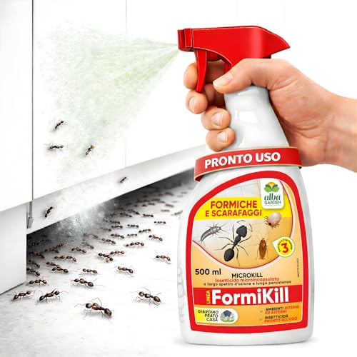 Albagarden - Insetticida Formiche e Scarafaggi - Veleno per Insetti uso Interno Ed Esterno, Giardino e Casa - Repellente Blatte, Zecche, Pesciolini d'Argento - Anti Formiche con Pemetrina Spray 500 ml