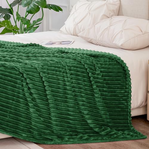 Image of BEDELITE Fleece Blanket King Size - 3D Ribbed Jacquard Soft and Warm Decorative Fuzzy Blankets - Cozy, Fluffy, Plush Lightweight Throw Blankets for Couch, Bed, Sofa(Green, 108x90 inches)