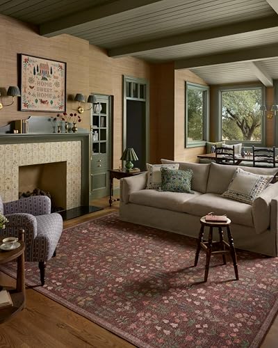 Image of Loloi Rifle Paper Co Edinburgh Merlot /Multi 10'-0 inch x 14'-0 inch Area Rug | EDN-03 Printed Approx. 10x14 Red Living room Dining room Bedroom, Rustic, Elegant, Muted, Refined, Area Rug