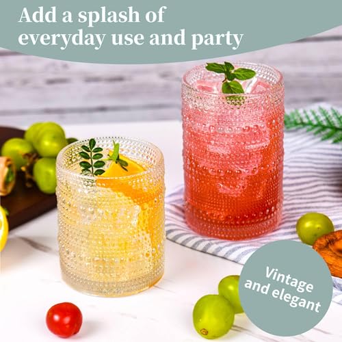 Image of Gray Hobnail Drinking Glasses Set of 8,15 oz Vintage Highball Glassess & 12 oz Cocktail Glasses,Drinkware Kitchen Glasses for Cocktail, Iced Coffee, Beer, Ice Tea, Wine, Whiskey, Water