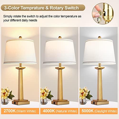 Rottogoon ZS-ZMJJJ-99 29 Inch Gold Table Lamps With 2 Usb Charging Ports, 3-Color Temperature Nightstand Modern Lamps With Rotary Switch, Resin Brass Tall Lamp For Living Room Bedroom Home Office thumb #2