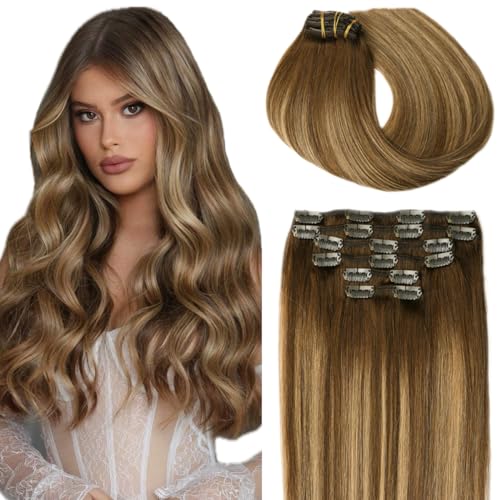 Extension a clip cheveux naturel 48cm balayage chaton blond